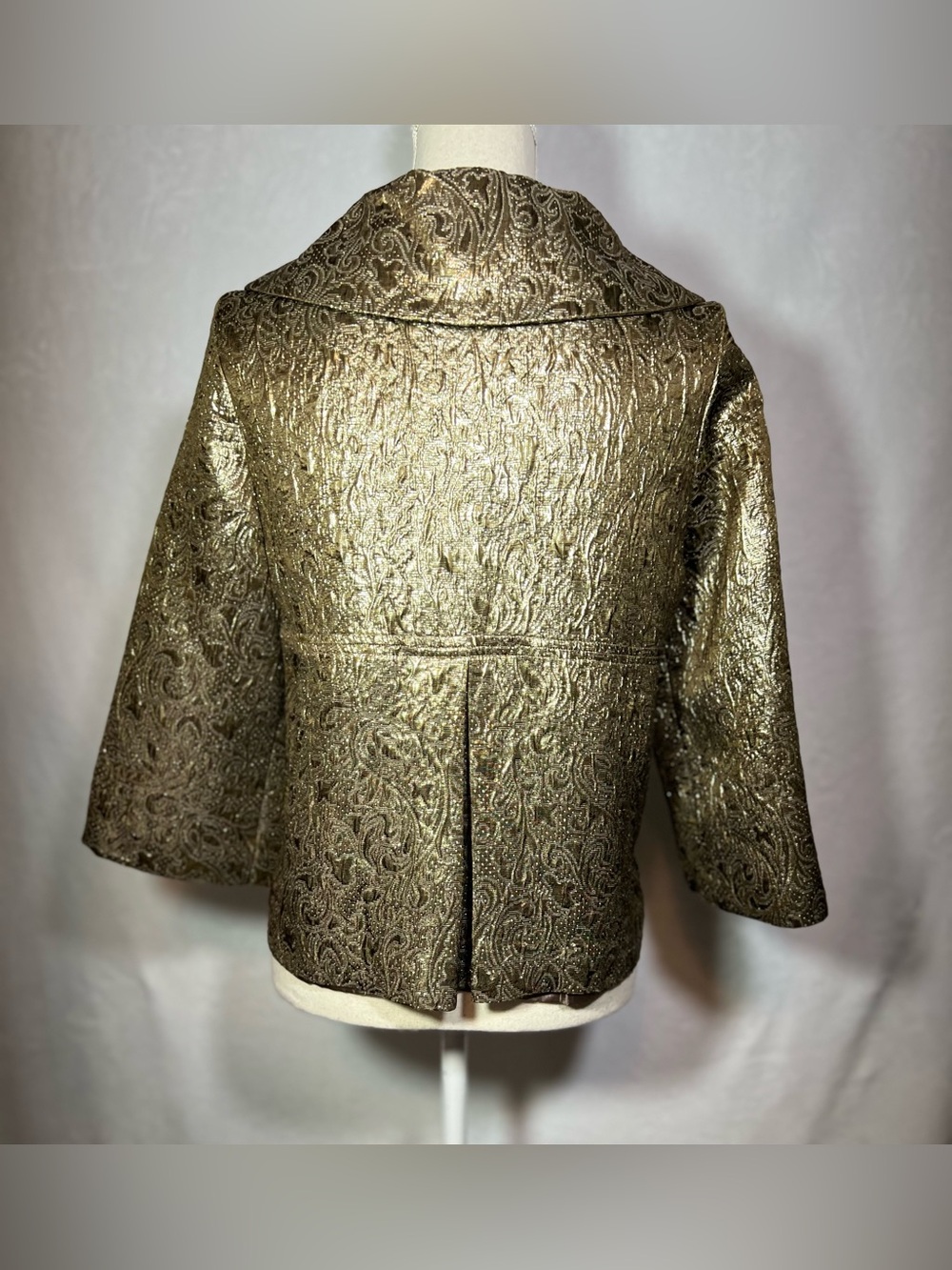 Elementz Gold Metallic Brocade Jacket Empire Waist Lined 3/4 Sleeve Size M - Picture 4 of 8